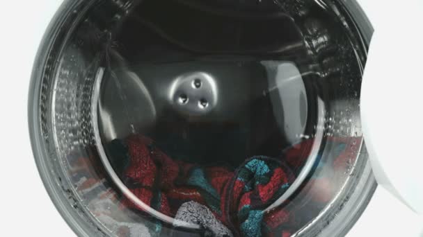 Washing machine. Working process. Close up — Stock Video