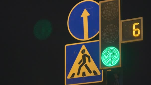 Working digital traffic light in night-time — Stock Video