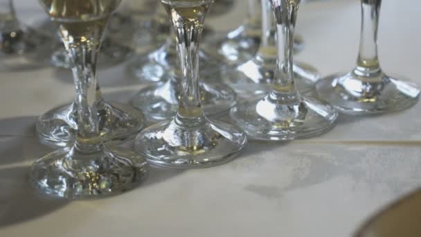 Close-up of glasses of sparkling wine on table — Stock Video