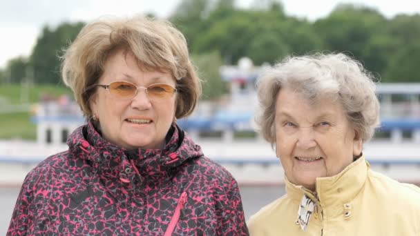 Retrato de duas mulheres adultas sorridentes ao ar livre — Vídeo de Stock