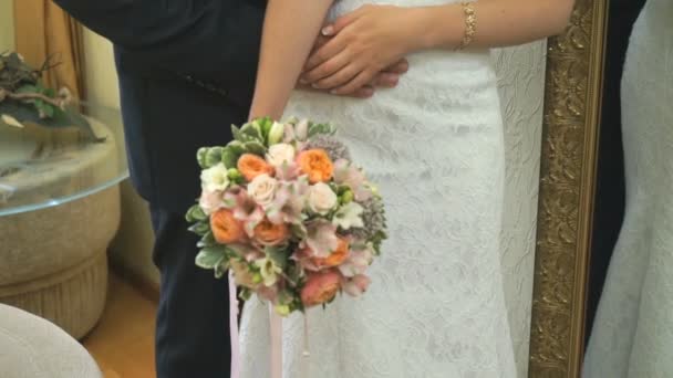 Close-up of bride and groom. Happy best day — Stock Video