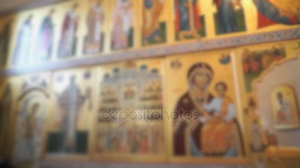 Православний Іконостас Золотий в Православна Церква — стокове відео