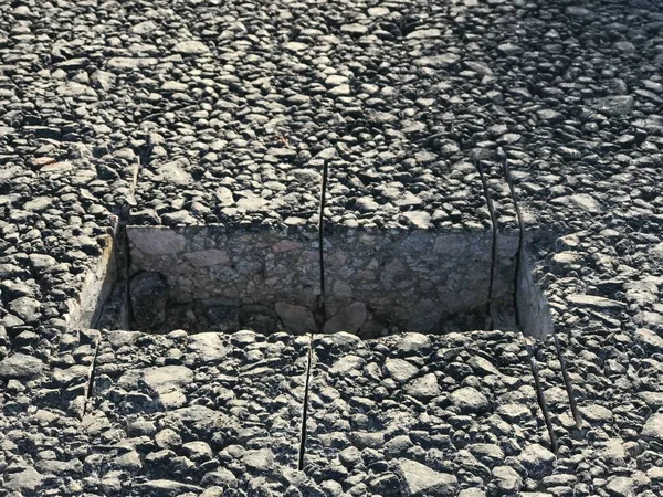 Plaats van monster van asfalt beton coating. Kern — Stockfoto