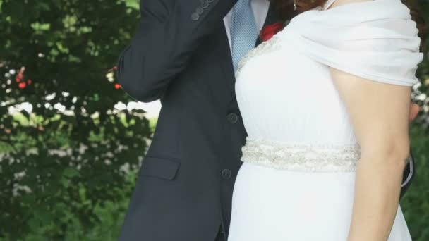 Bride and groom hugging each other on wedding — Stock Video