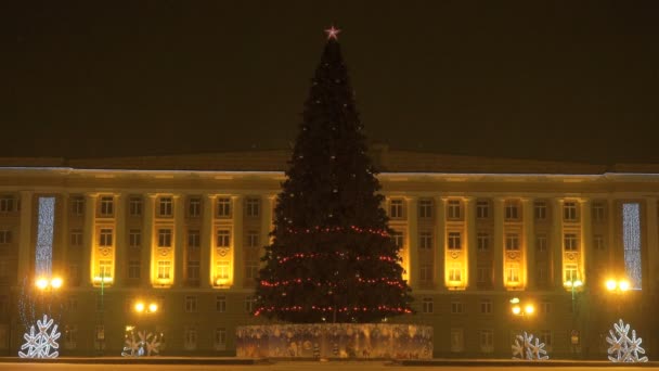 Nachts blinkt der Weihnachtsbaum — Stockvideo