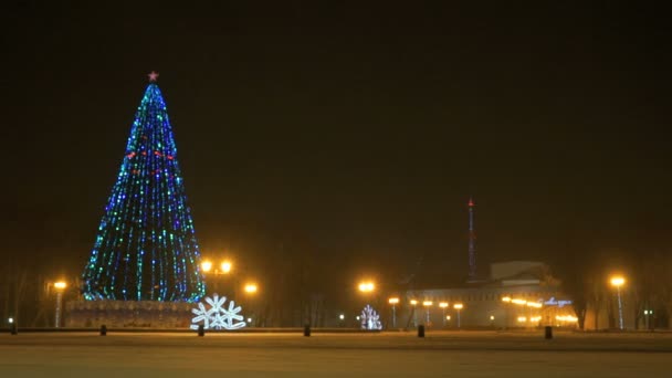 Рождественская елка мигает ночью — стоковое видео