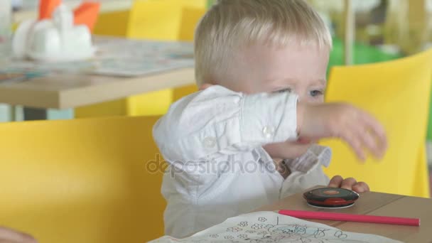 Menino em um divertido complexo infantil — Vídeo de Stock