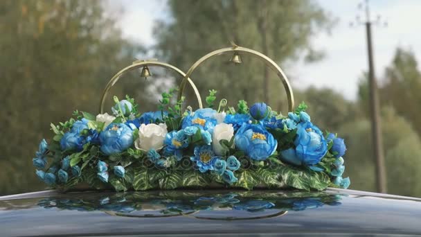 Decoraciones de la boda y el paisaje por el techo del coche — Vídeos de Stock