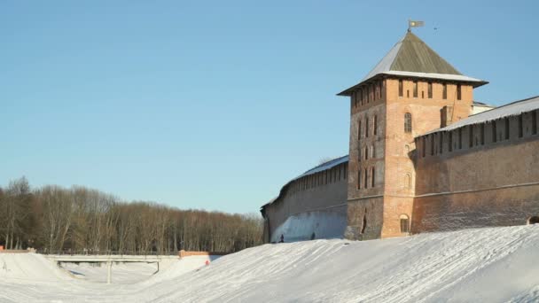 Kremlin de Veliky Novgorod en invierno, Rusia — Vídeos de Stock