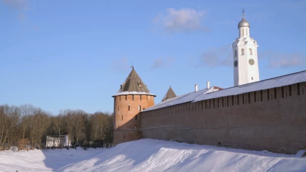 เครมลินแห่งคูซี่ โนโวโกรอด ในฤดูหนาว รัสเซีย — วีดีโอสต็อก