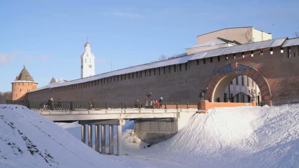 Kremlin de Veliky Novgorod no inverno, Rússia — Vídeo de Stock