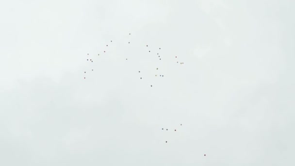 Kleurrijke ballonnen vliegen naar de hemel — Stockvideo