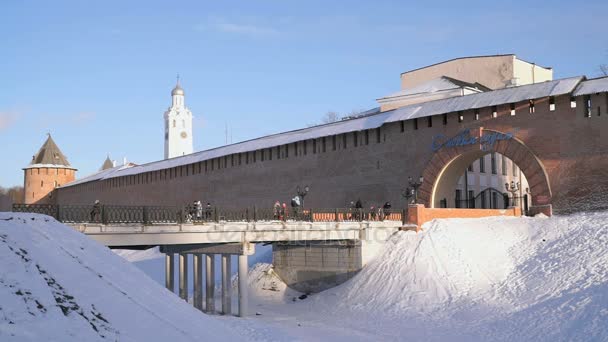 Kremlin de Veliky Novgorod no inverno, Rússia — Vídeo de Stock