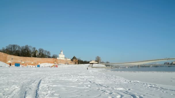 Kremlin dari Veliky Novgorod di musim dingin, Rusia — Stok Video