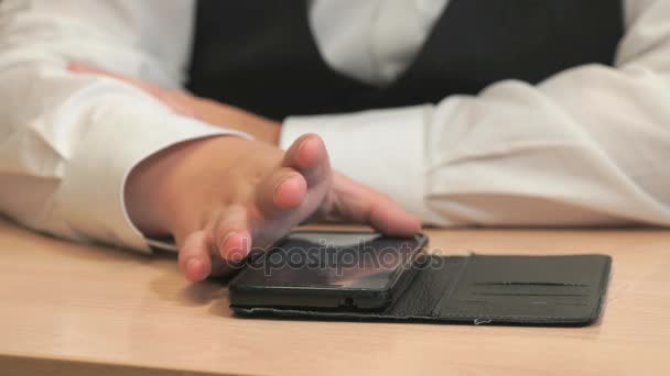 Unknown student guy with smartphone — Stock Video