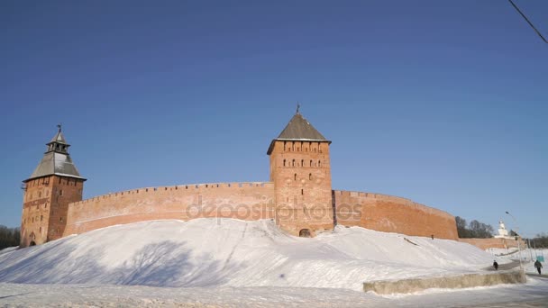 Kremlin van Veliky Novgorod in de winter, Rusland — Stockvideo