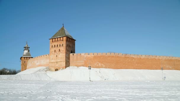 Veliky Novgorodin Kreml talvella, Venäjä — kuvapankkivideo
