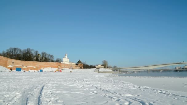 Kremlin van Veliky Novgorod in de winter, Rusland — Stockvideo