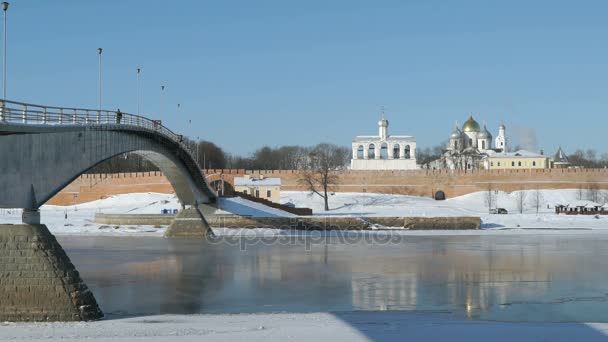 Kremlin de Veliky Novgorod no inverno, Rússia — Vídeo de Stock