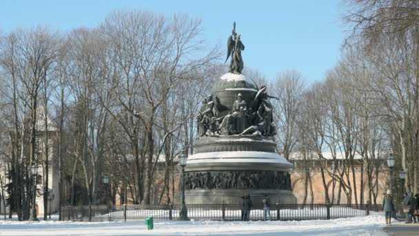 Millennium of Russia monument i Veliky Novgorod — Stockvideo
