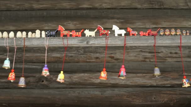 Traditional festive colorful russian wooden toys — Stock Video