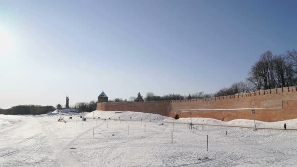 Kremlin de Veliky Novgorod en invierno, Rusia — Vídeos de Stock