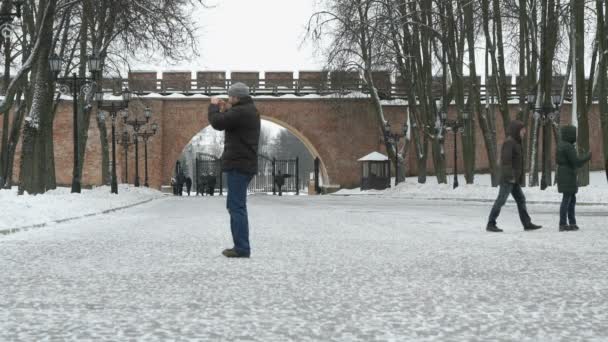 Kremlin Veliky Novgorod kışın, Rusya Federasyonu — Stok video