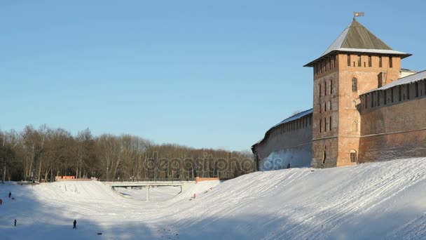 Kremlin de Veliky Novgorod en invierno, Rusia — Vídeos de Stock