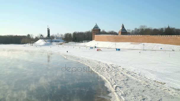 Kremlin van Veliky Novgorod in de winter, Rusland — Stockvideo