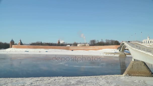 Kremlin van Veliky Novgorod in de winter, Rusland — Stockvideo