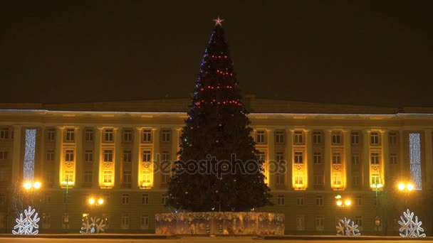 Nachts blinkt der Weihnachtsbaum — Stockvideo