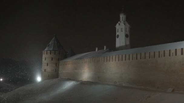 Kremlin Veliky Novgorod kışın, Rusya Federasyonu — Stok video