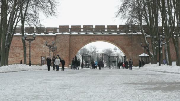 Kremlin Veliky Novgorod kışın, Rusya Federasyonu — Stok video