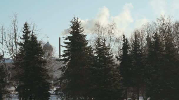 Klooster in Veliky Novgorod, Rusland in de winter — Stockvideo