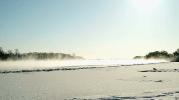 Hermoso paisaje de invierno en día soleado — Vídeo de stock