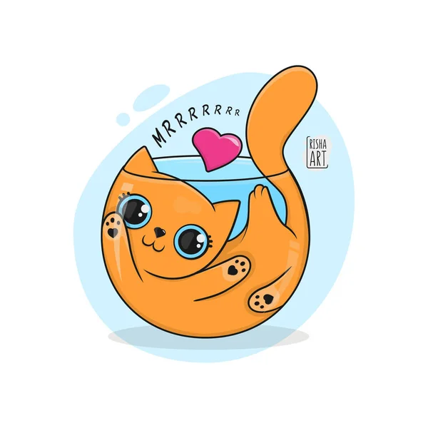 Cartoon Style Illustration Bright Colours Cat Aquarium Orange — ストックベクタ