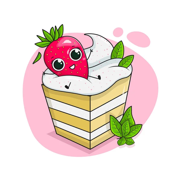 Baby Illustration Cute Fruit Cherry Collection Strawberry — ストックベクタ
