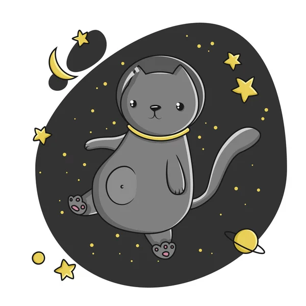 children's illustration cat in space astronaut black