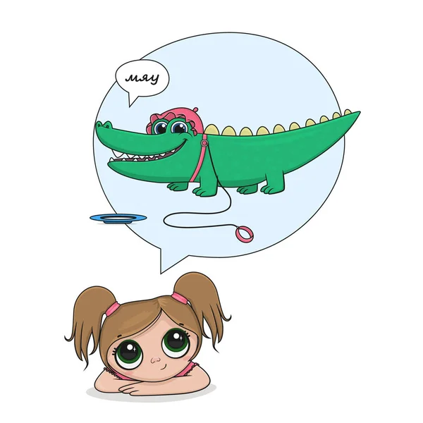 Dzieci Ilustracja Krokodyl Dziewczyna Książka Zielony — Wektor stockowy