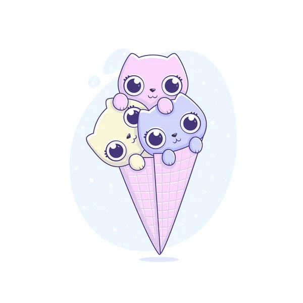 漫画風イラスト明るい色かわいい猫のアイスクリーム — ストックベクタ