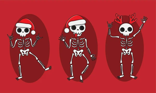Illustration helles neues Jahr Skelett roter Druck — Stockvektor