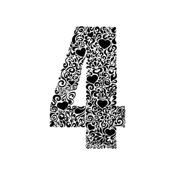Stencil Σχέδιο Στολίδι Μαύρο Κοπεί Από Τον Αριθμό Τέσσερα — Διανυσματικό Αρχείο