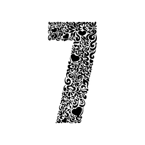 Sjabloon Tekening Ornament Zwart Uitgesneden Nummer Zeven — Stockvector