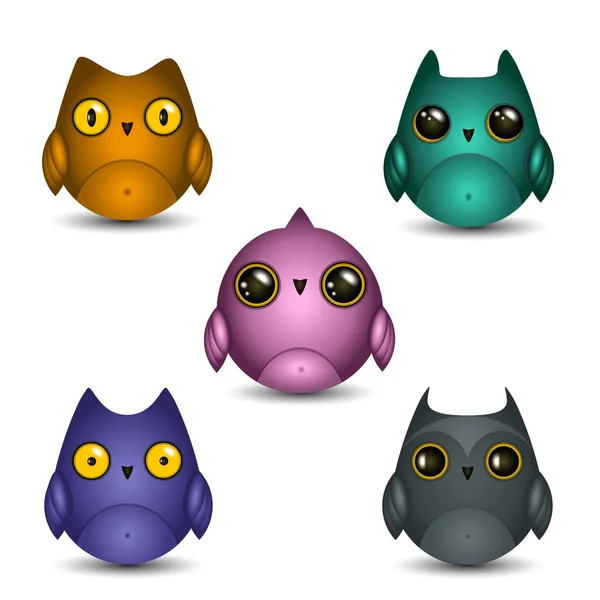 set object illustration owl cute vector bird color colorful child art