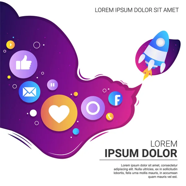 şablon biçiminde web afişi modern tasarım gradyan sosyal ağlar simgeleri roketi