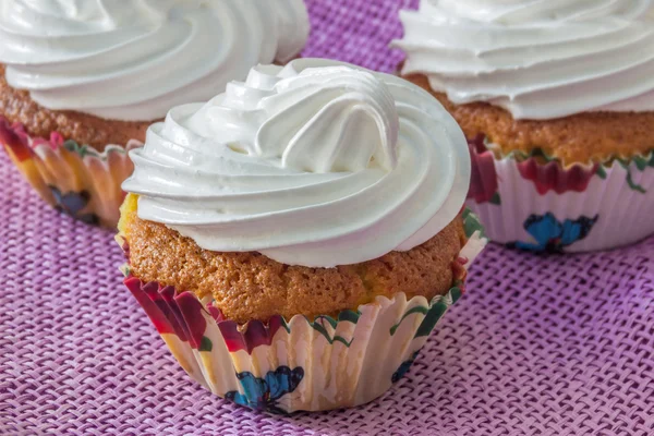 Tasty muffin cake with protein cream