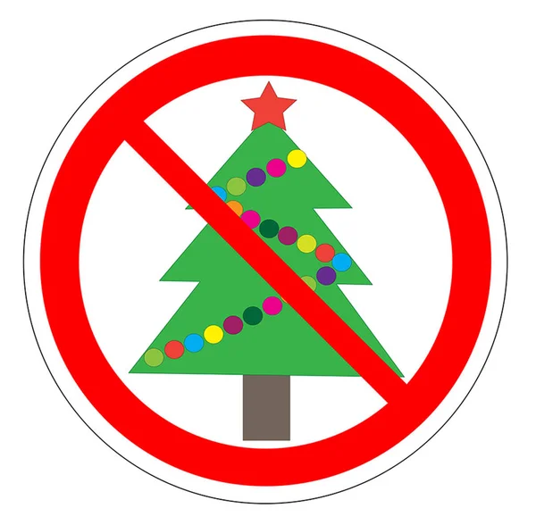 Illustration of a forbidden signal with a christmas tree. No Christmas tree vector — Stock Vector