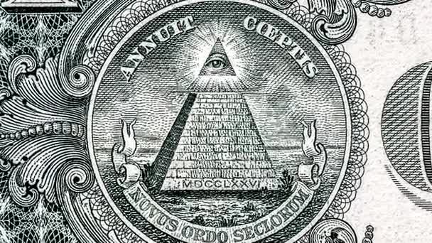 All seeing eye on the one dollar. New world order. elite characters. 1 dollar. Mason sign symbol — Stock Video