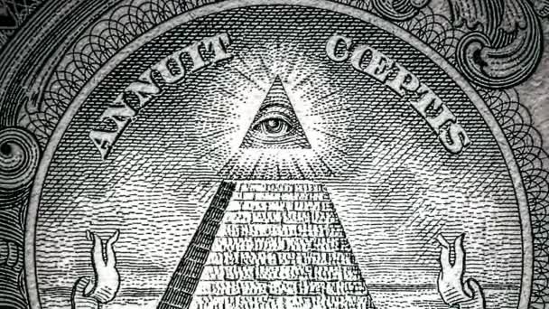 All-seeing eye op de een dollar. Nieuwe wereldorde. Elite tekens. 1 dollar. Mason teken symbool — Stockvideo