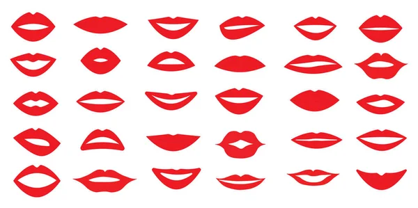 Conjunto de labios de mujer. Forma diferente de los labios. Diferentes emociones. Ilustración vectorial . — Vector de stock